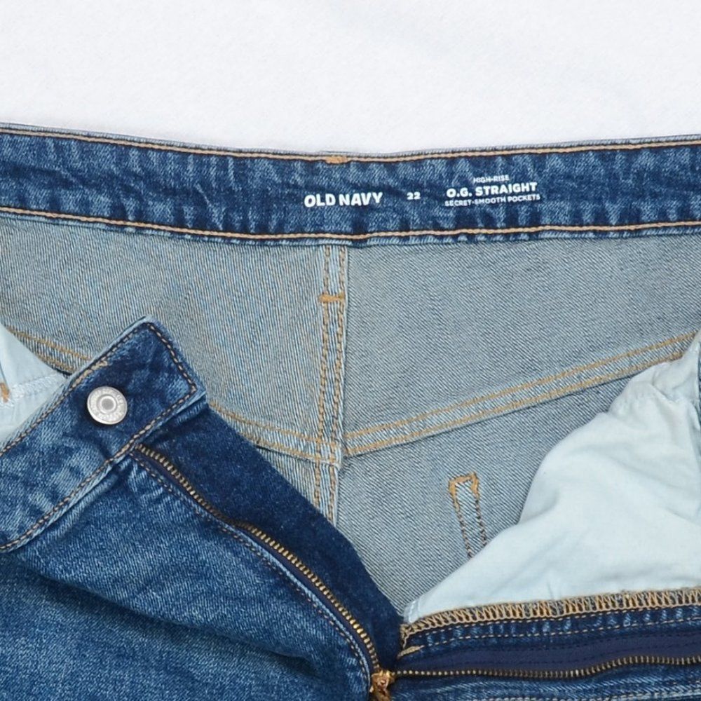 Old Navy Women PLUS 22 High-Waisted OG Straight Blue Denim Jean Cuffed Shorts - Picture 4 of 5